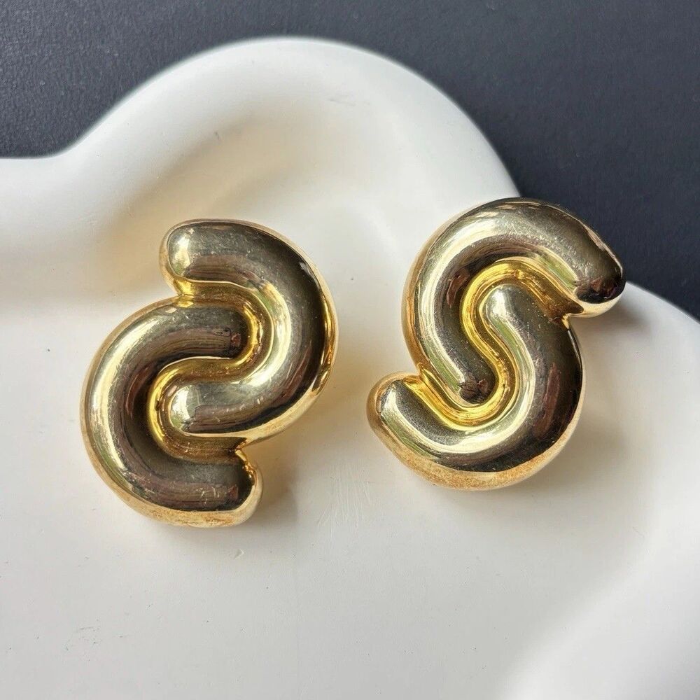 Uncommon Matters 925 Gold Vermeil Sculptural S Curve Chunky Large Earrings